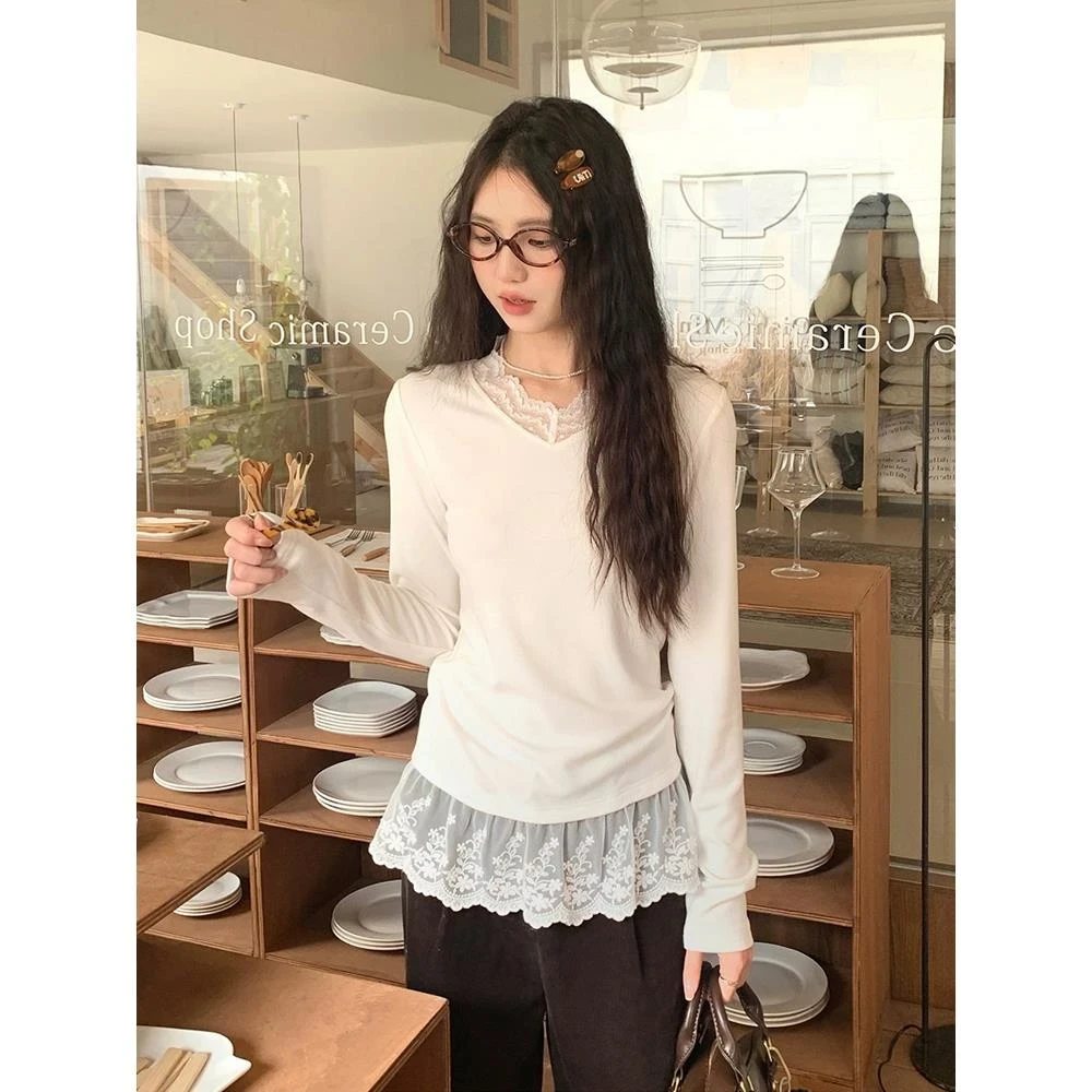 百搭神器 2025温柔风甜美高级感蕾丝花边内搭叠穿打底衫女长袖