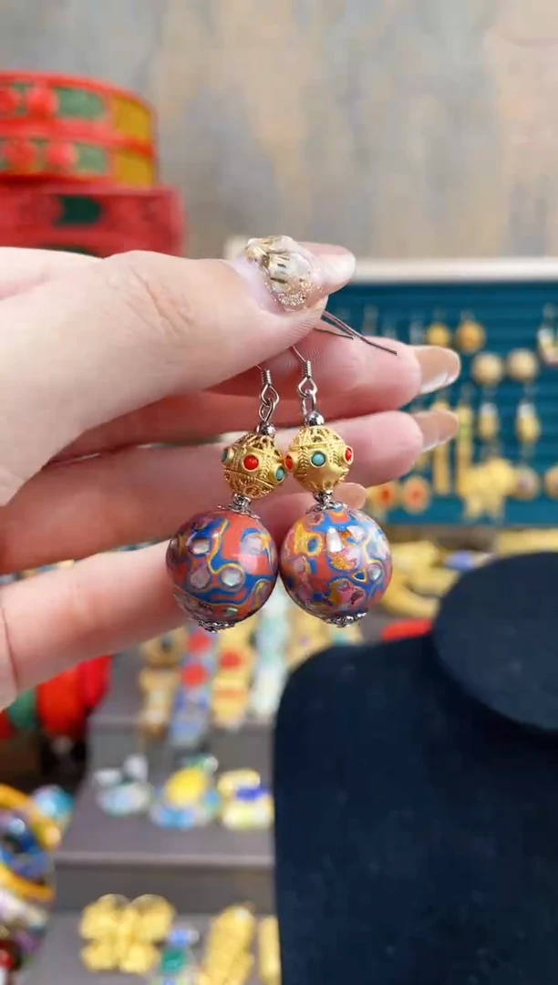 【闪购商品】非遗犀皮漆精品耳环橙粉色