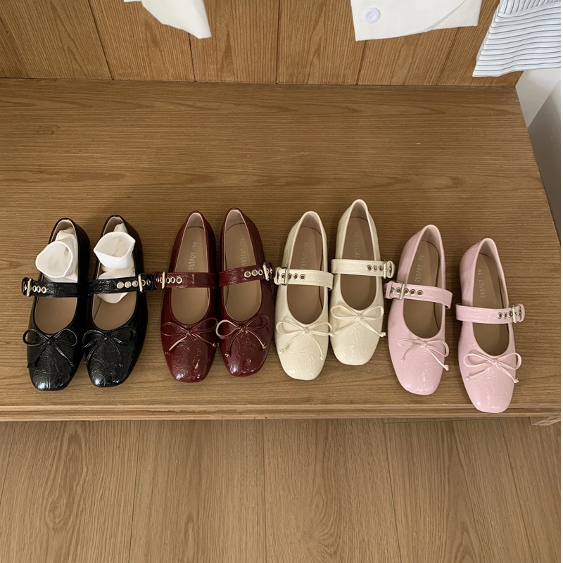 法式蝴蝶结设计感玛丽珍鞋女2025早春新款外穿方头低跟单鞋446-8
