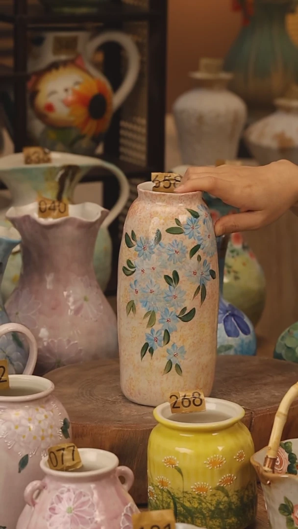 陶瓷景德镇设计师手作花器摆件侘寂风@M658@