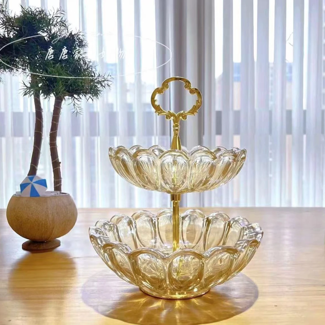双层玻璃点心盘糖果水果零食收纳盘客厅茶几创意前台摆放果盘家居