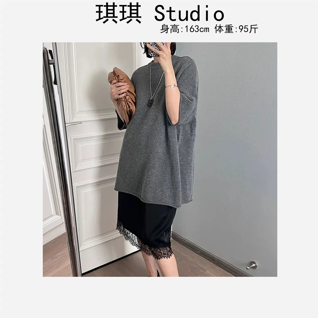 早春新款潮流气质时尚卷边圆领舒适亲肤显瘦减龄针织短袖3095-G