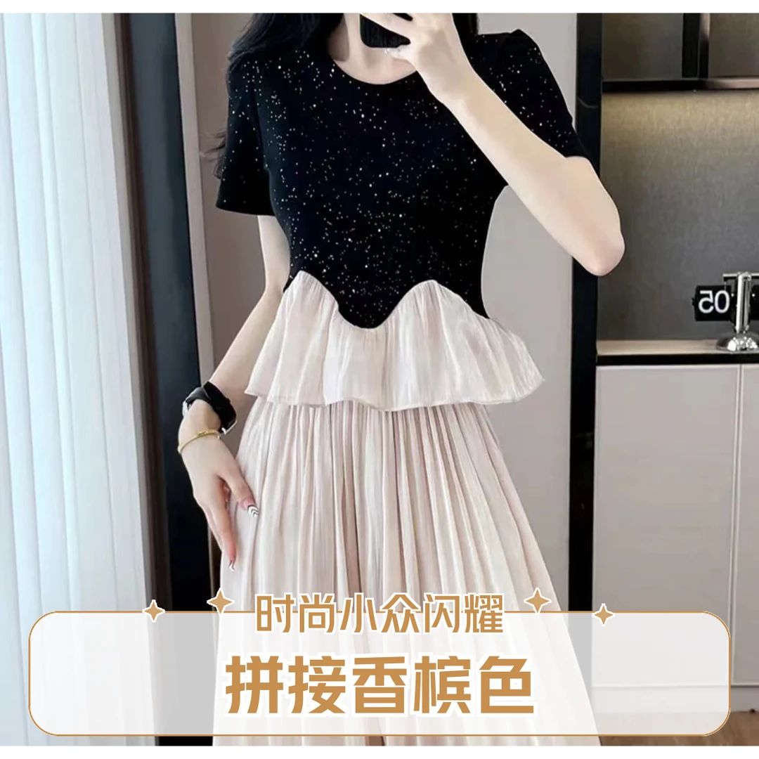 2025夏季时尚爆款小众设计感闪闪气质短袖上衣女