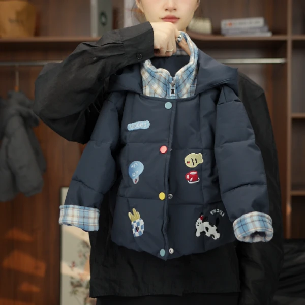【MBQS】冬季新款男童可爱假两件韩版休闲棉服外套