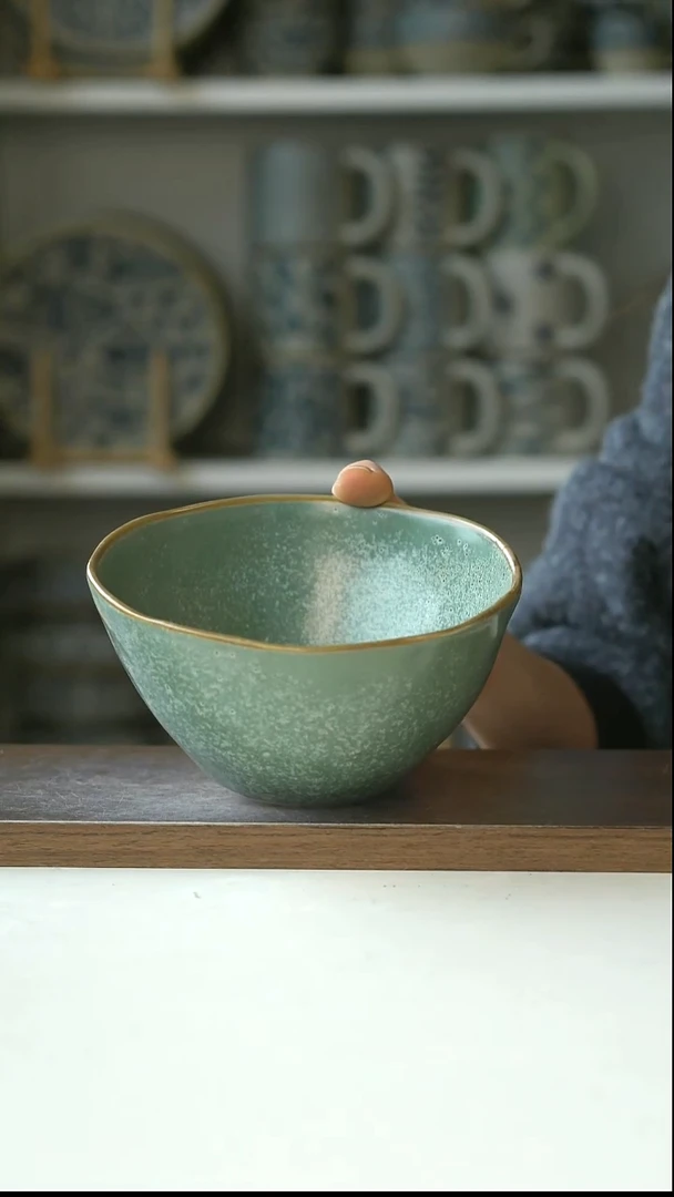 陶出德国橄榄绿面汤碗15cm@4-2@微瑕