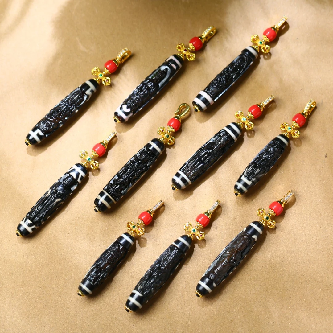 黑白雕刻（多图腾）天珠吊坠/多样性发其一