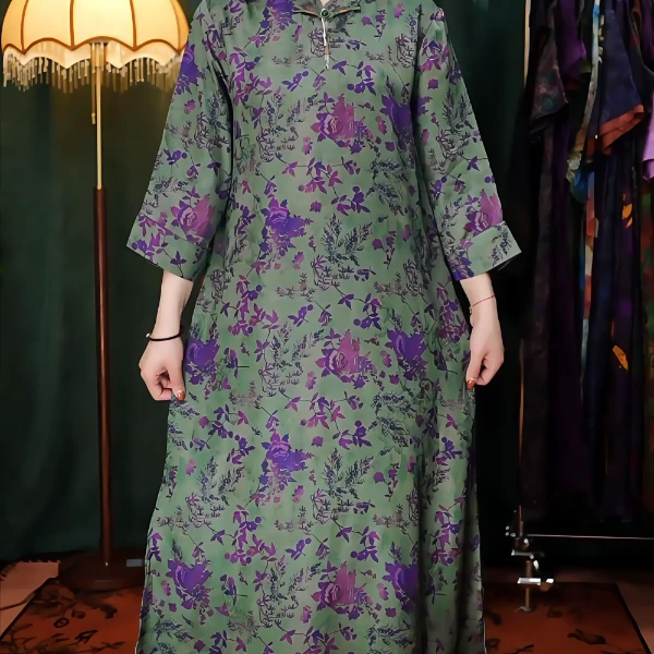 紫藤花开改良旗袍领大气高端柜子定制水滴领常规连衣裙