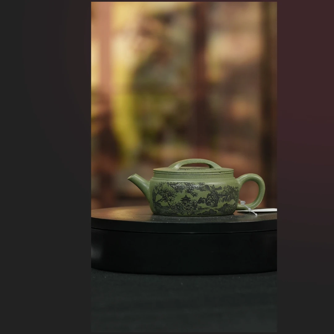 宜兴原矿豆青砂大口汉瓦紫砂壶