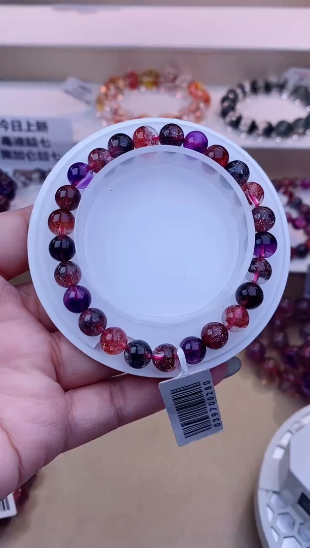 未镶嵌手串水晶黑加仑超七单圈7m+