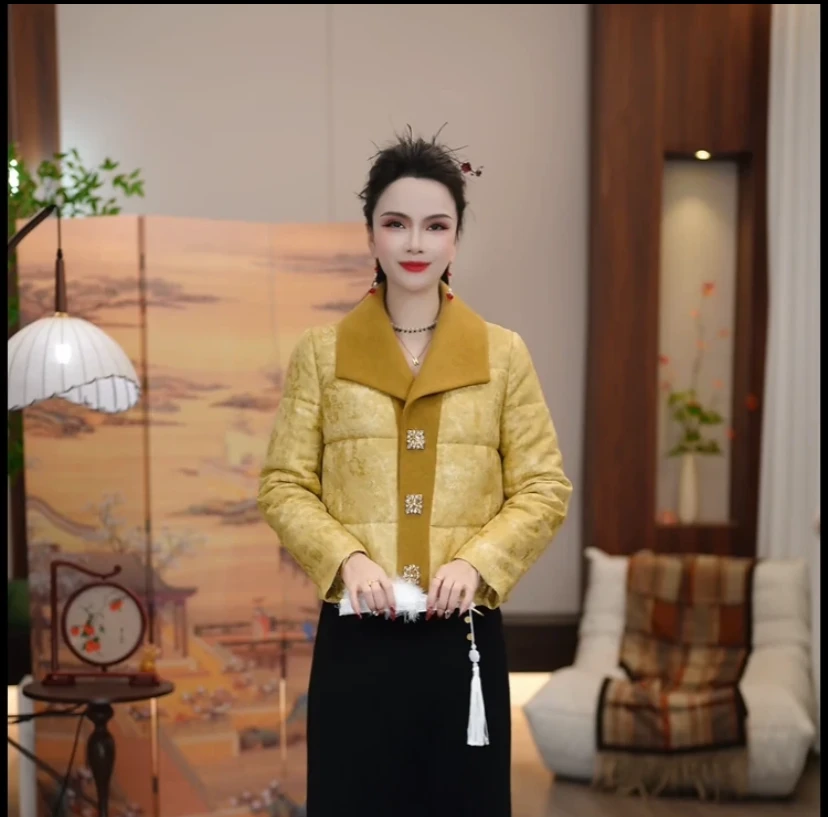 新品上新2025冬款新中式鎏金织锦国风加厚保暖外套