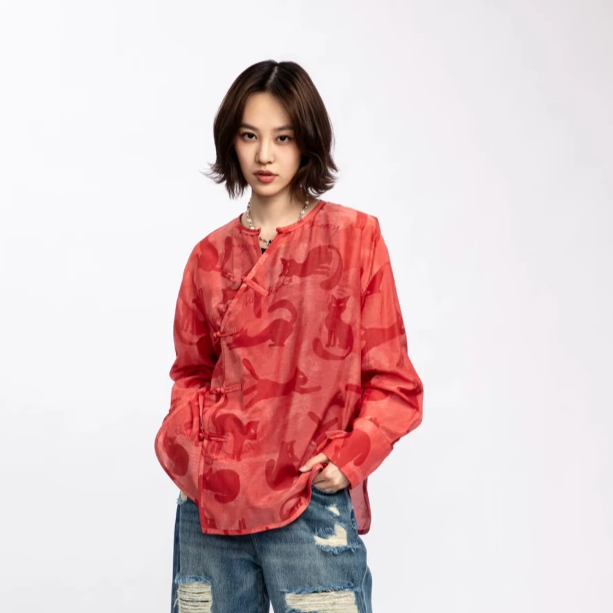 MQ 红色猫咪涂鸦衬衫 6252510220004