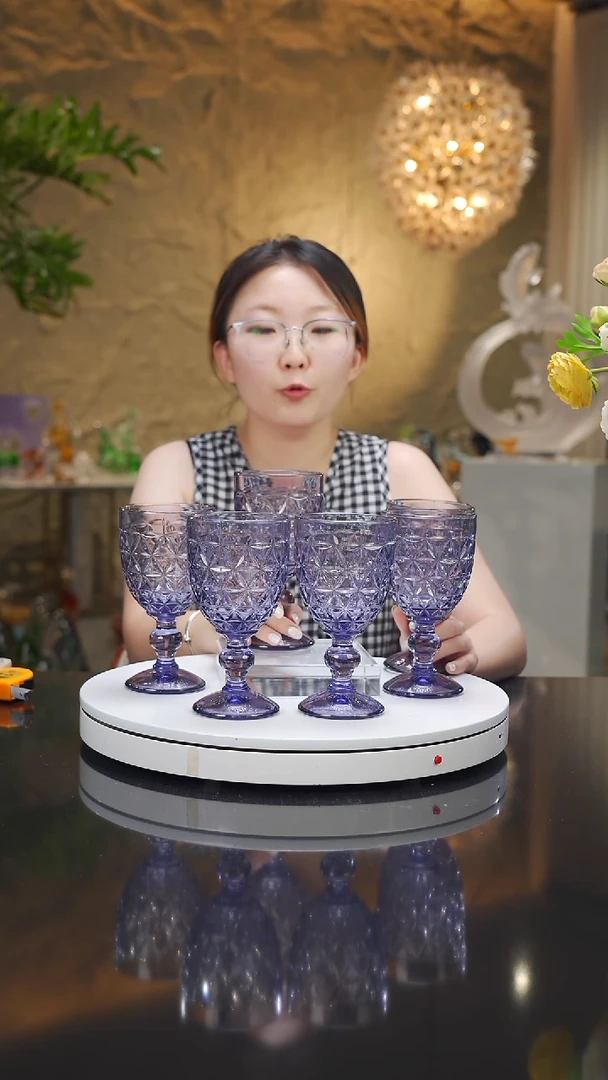 瓷片福利紫色高脚杯一套六只