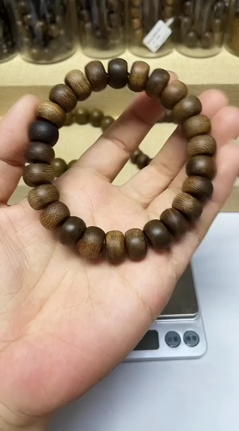 沉香手串小*草沉香沉香手串算盘珠1.2文莱粗纹软丝沉水