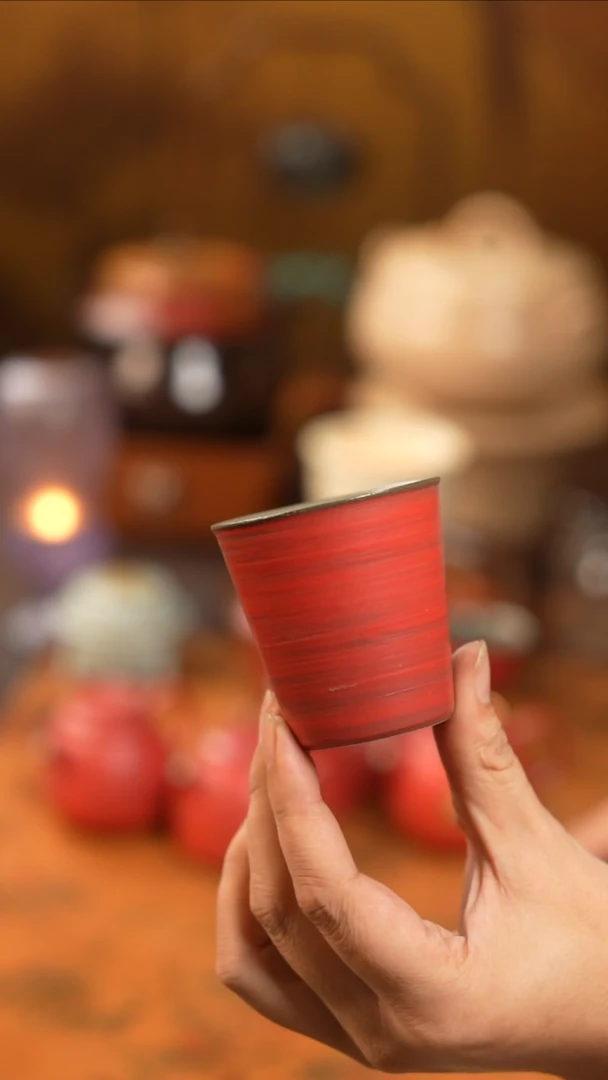 茶具红色小高足可乐杯