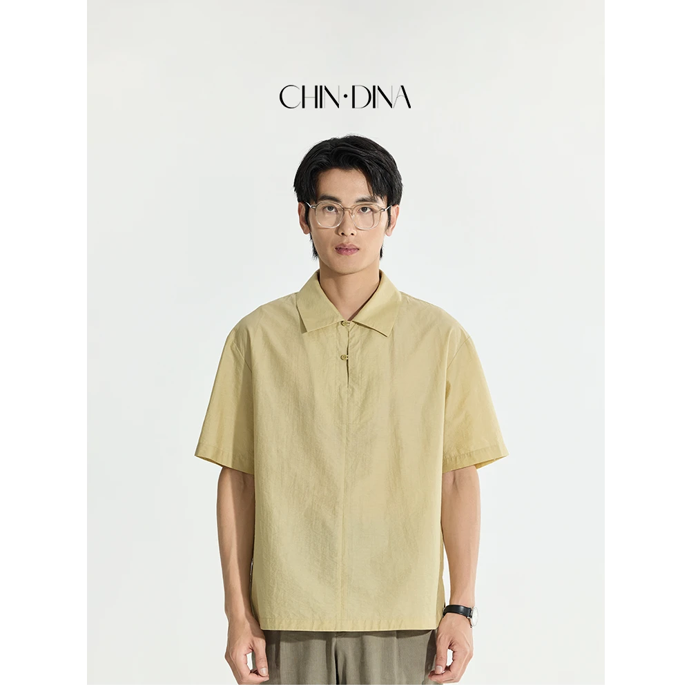 CHINDINA仿麻感轻薄男士凉感短袖POLO衫男装新中式精致扣袢Polo衫