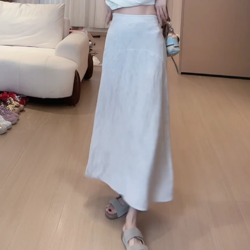 2025显瘦纯色拼接A字裙休闲风薄款韩版百搭高腰半身裙LK2504795