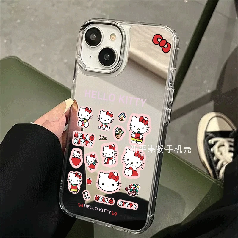 KT猫适用iPhone15promax镜面手机壳14苹果13防摔12创意16镜子潮壳