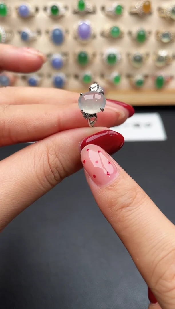 银S925镶嵌戒指翡翠一物一证一礼盒