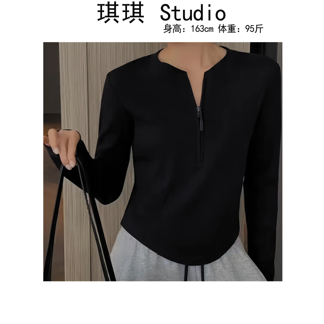 《琪琪家》秋季新款气质时尚重工设计感半拉链长袖百搭上衣319-CS