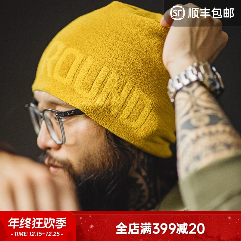 马登工装美式黄色提花针织帽冬帽山系日杂冷帽保暖大头围编织帽男