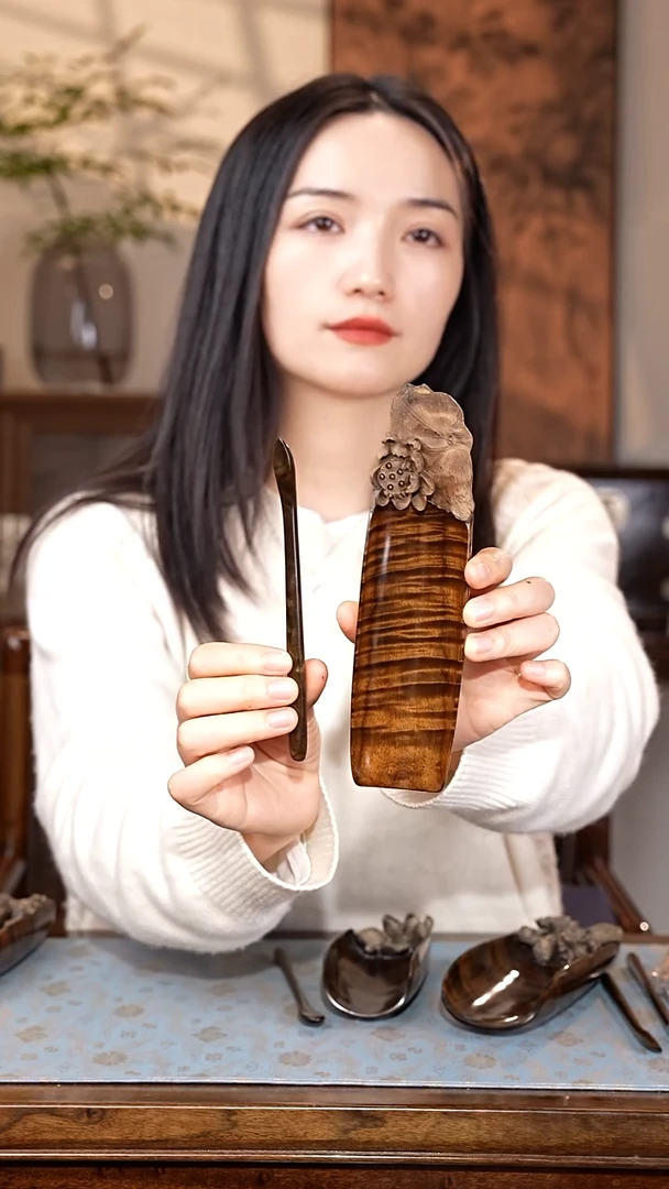 乌木类家具金丝楠阴沉木 满水波茶则