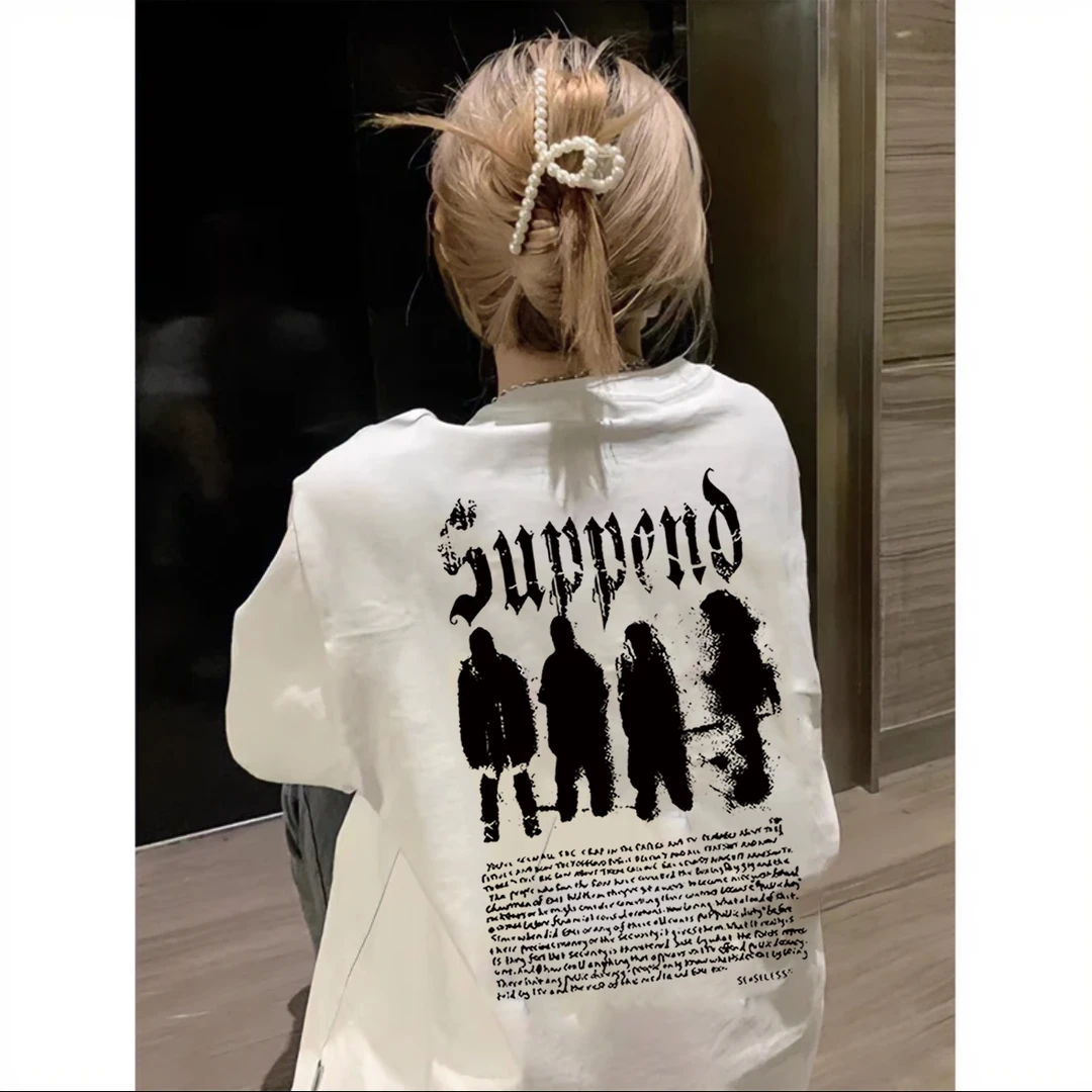 HSNP纯棉美式复古短袖t恤女夏季2025新款情侣小众宽松ins百搭上衣