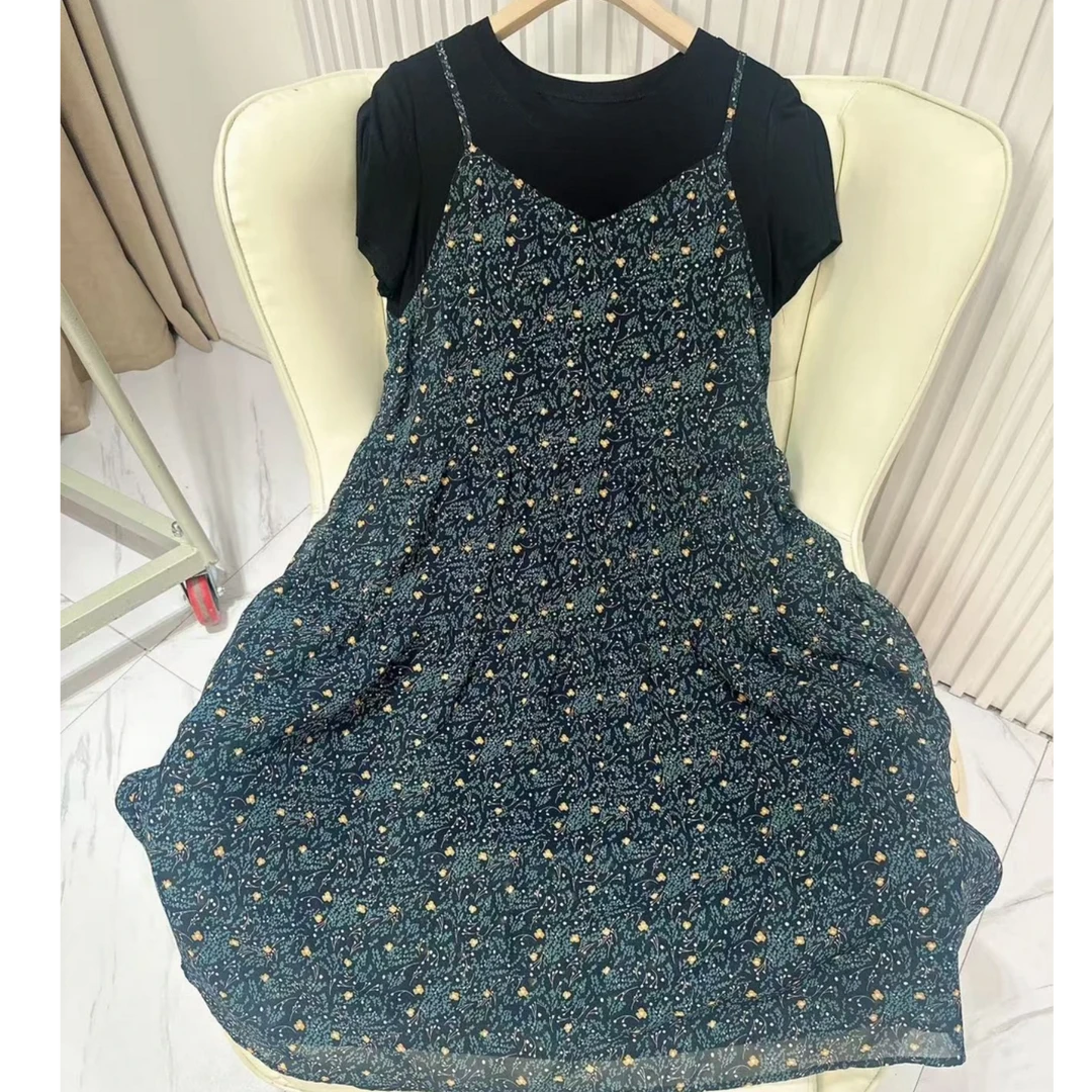 【JX15蓝花裙】2025夏季新款时尚百搭款中长款洋气女士气质连衣裙