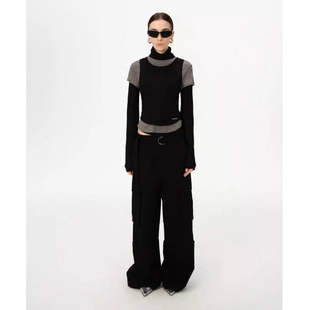 REFOUND TEN设计师品牌 宽松裤腿拼接工装裤