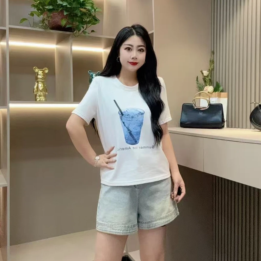 夏季半袖-千 68228夏季时尚印花休闲宽松显瘦圆领设计感半袖