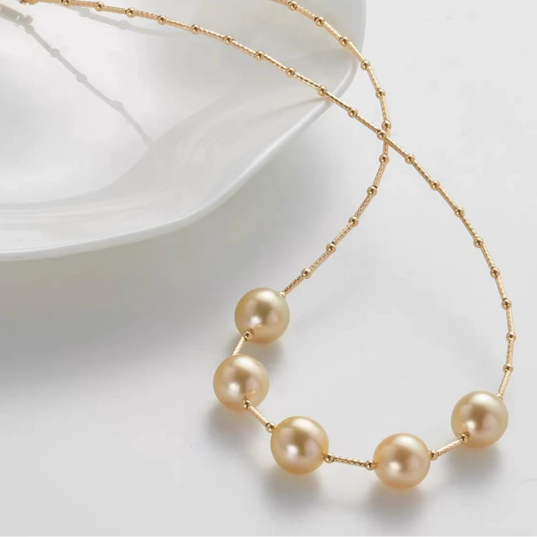 【五福临门】天然海水南洋金珠珍珠项链设计款 9-11mm 18K金