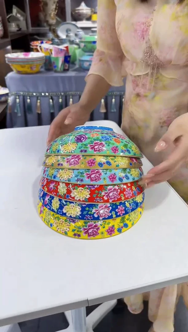 珐琅 8.5英寸元宝盘6个景德镇混色