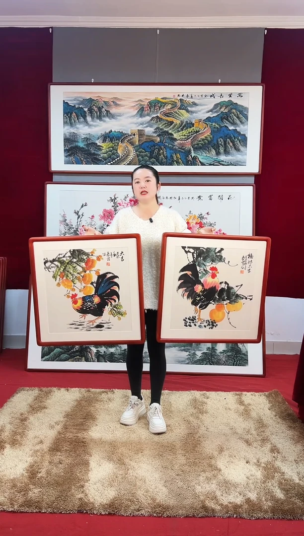 国画手绘大吉63*63尺寸（两幅）