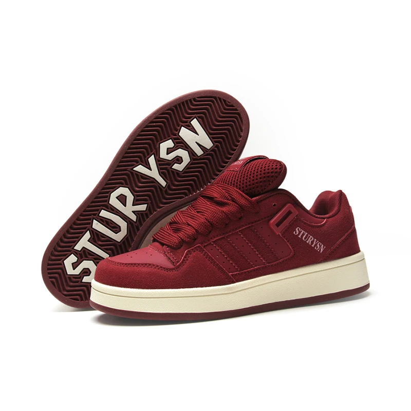 复古酒红百搭休闲板鞋女鞋ins潮流街拍滑板鞋2025秋季新款面包鞋