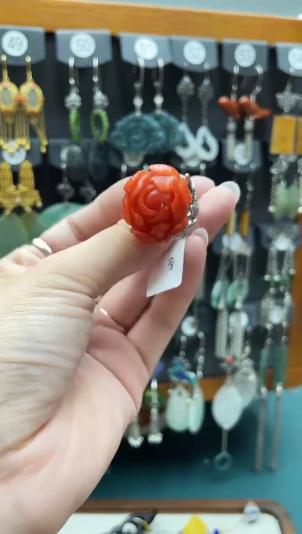 南红玛瑙银S925镶嵌戒指L**y饰品