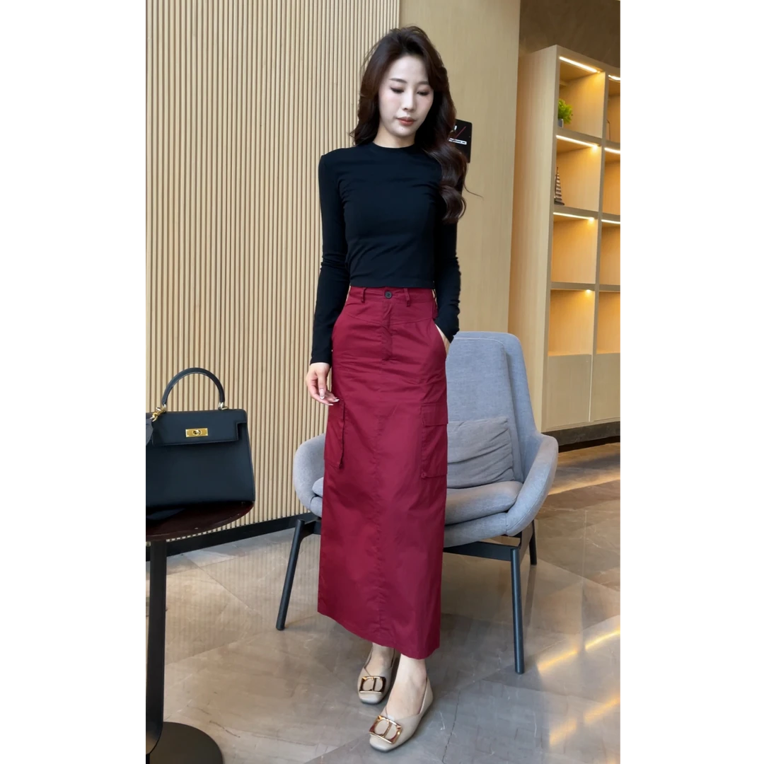 【梦婷家】气质显瘦时尚工装半身裙-2497