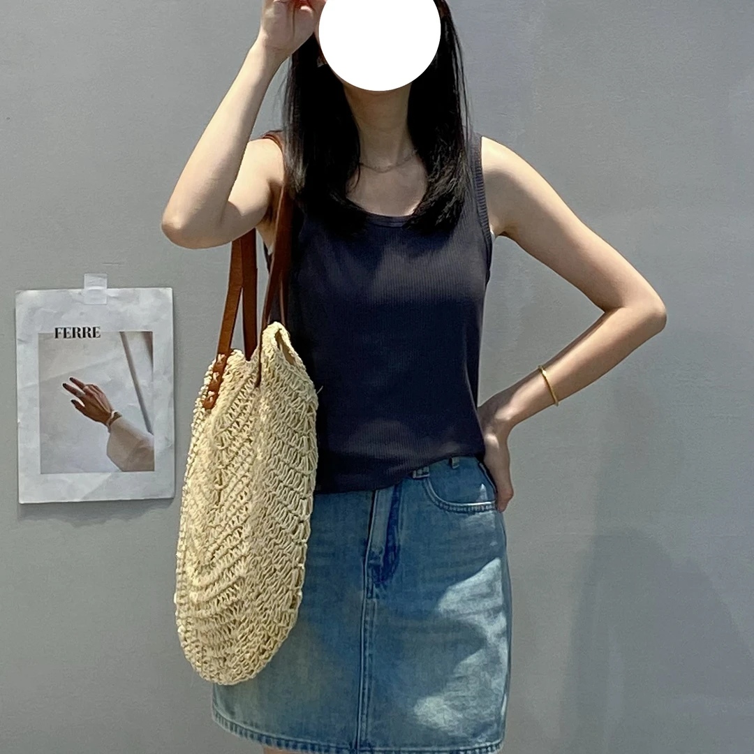 外贸原单 高支螺纹棉坑条 舒适宽松薄款无袖T恤夏季条纹背心C5985