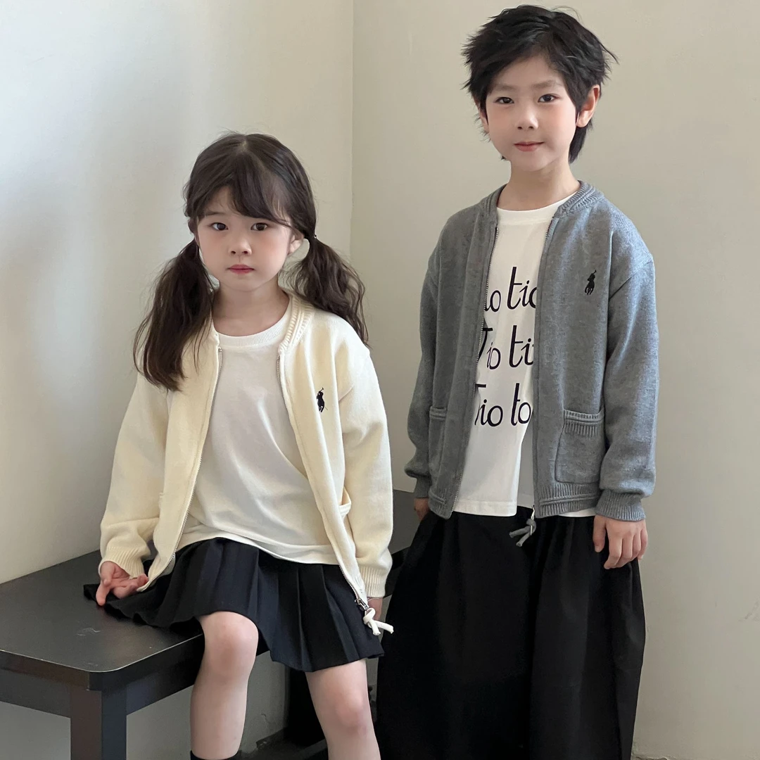 儿童开衫毛衣2025秋冬新款男女童开衫上衣潮牌宝宝tb针织外套洋气