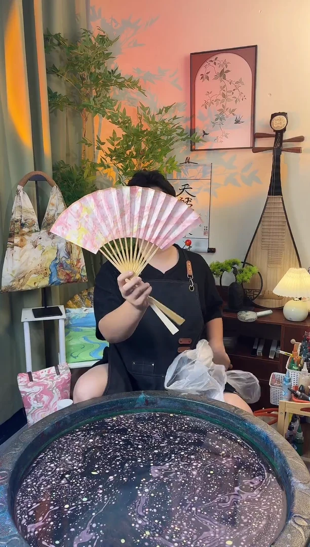 绢布/宣纸/竹7寸中玉折扇【十里桃花】