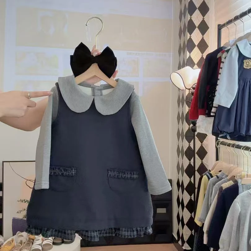 学院风韩版拼接童装秋冬女童大童洋气连衣裙女套装厚款女宝时尚