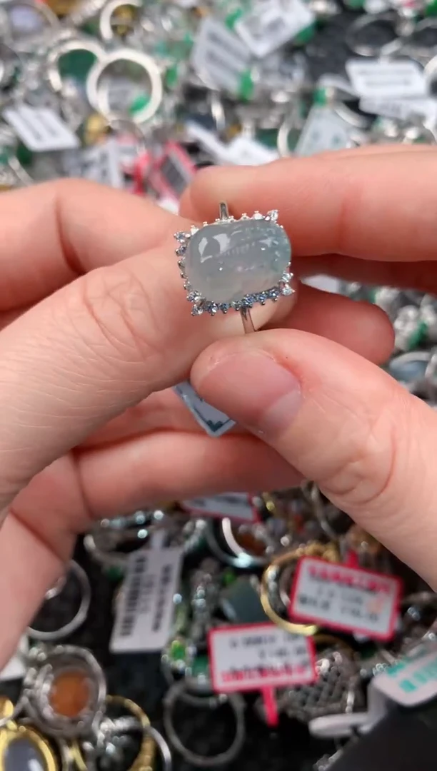 银S925镶嵌戒指翡翠444---3