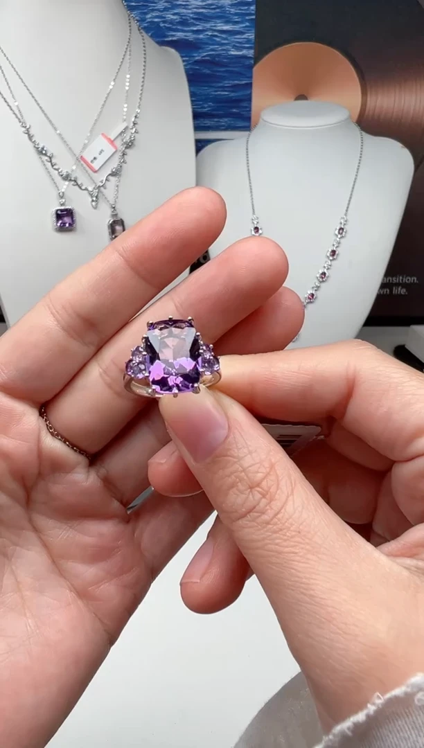 银S925镶嵌戒指烟晶24
