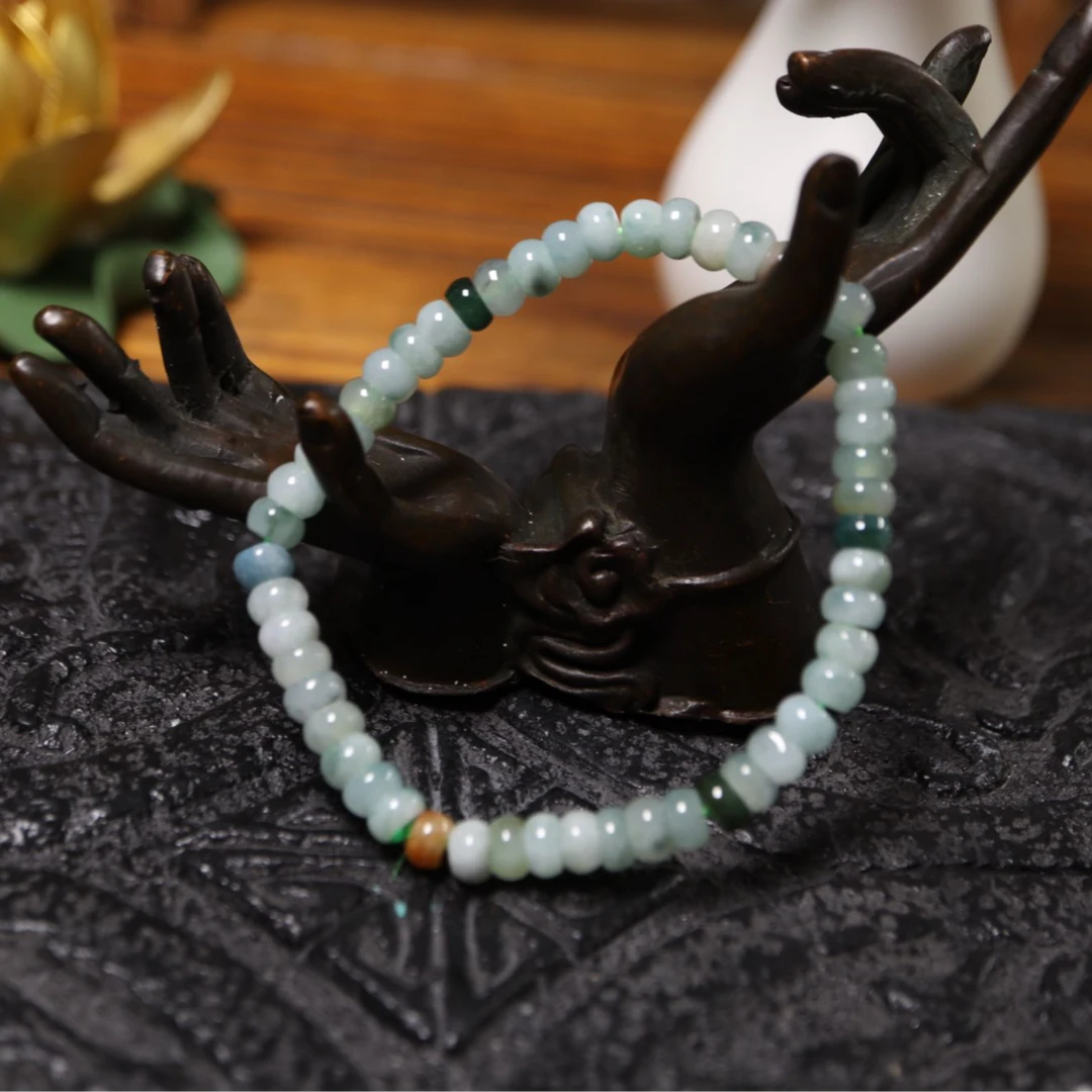 天然A货翡翠老形珠手串小珠子 个别有裂  尺寸3-5mm