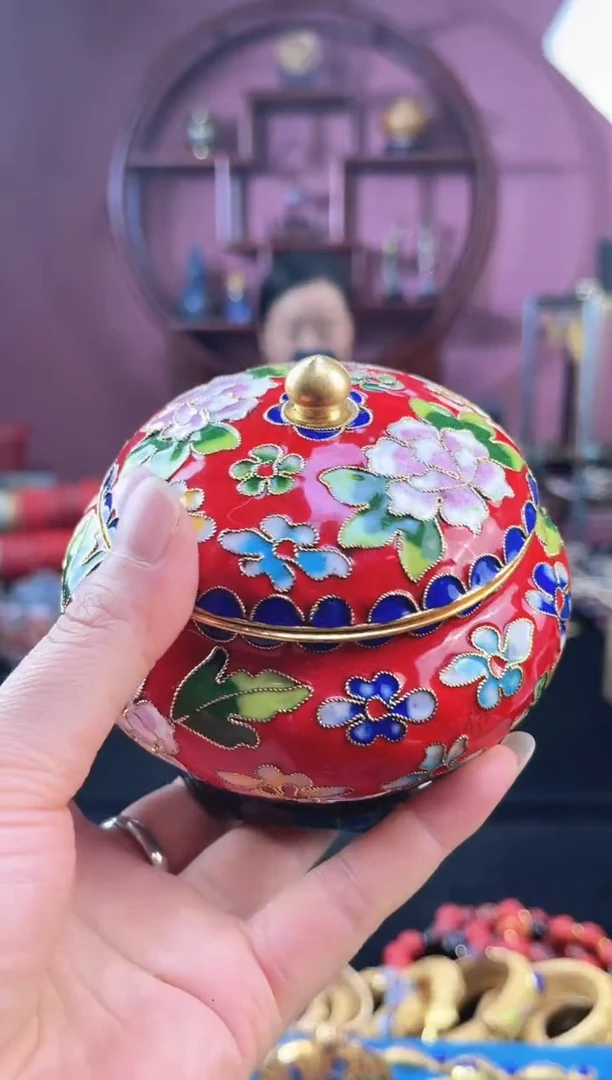 非遗 景泰蓝花丝盖罐 红色