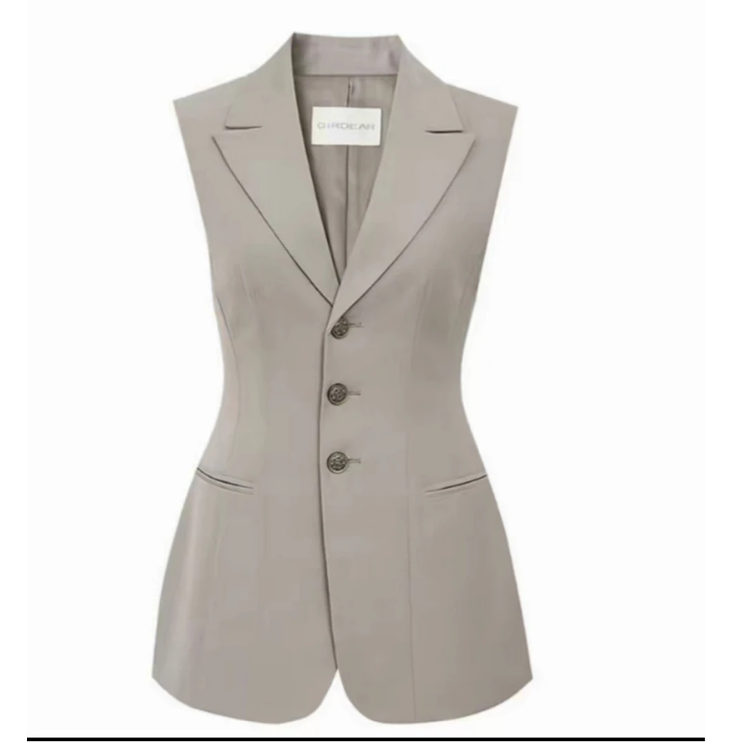 GIRDEAR/哥弟品质女装新款百搭收腰单排扣V领背心马甲外套140030