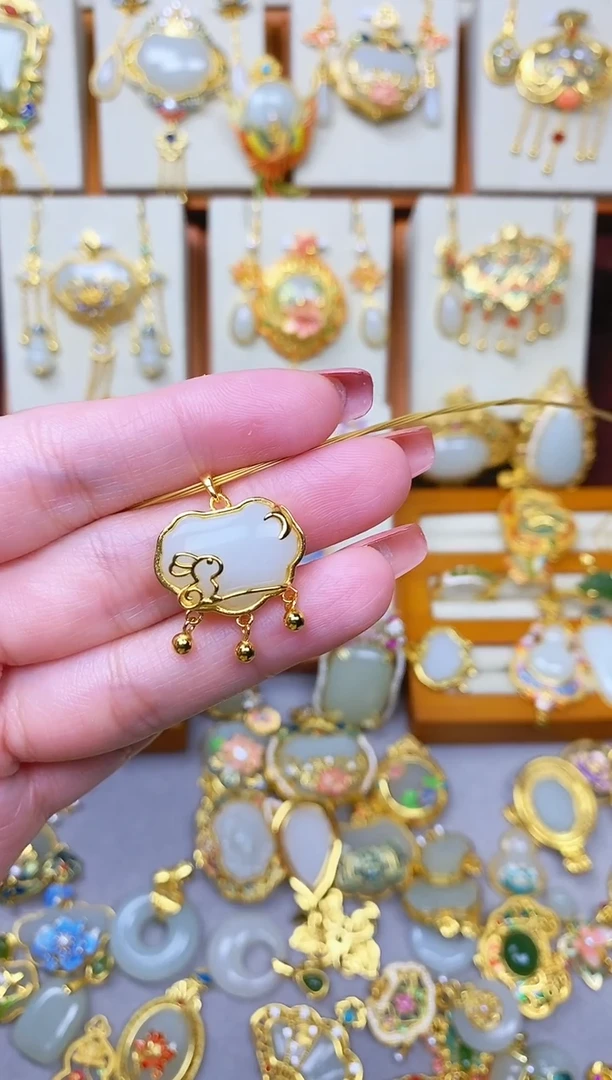 颈饰银S925镀金镶嵌和田玉136