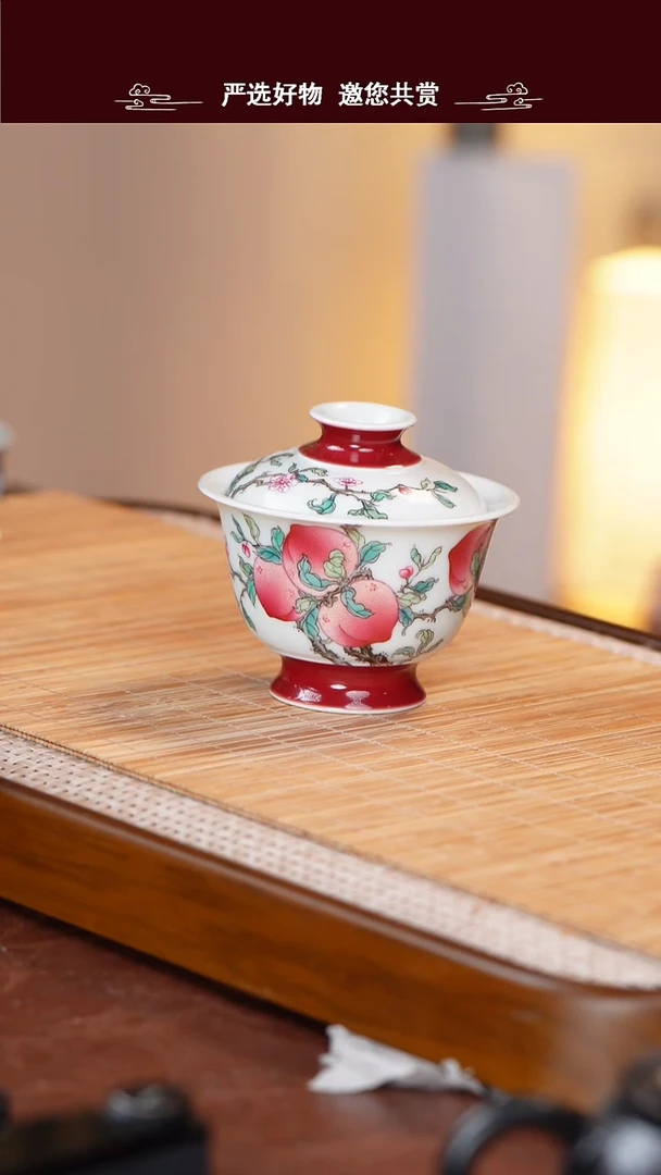 手工手绘青花盖碗