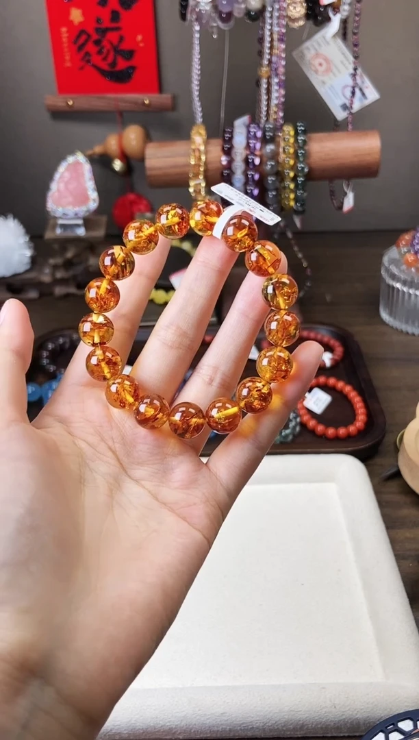 未镶嵌琥珀（花珀）手链12mm花珀