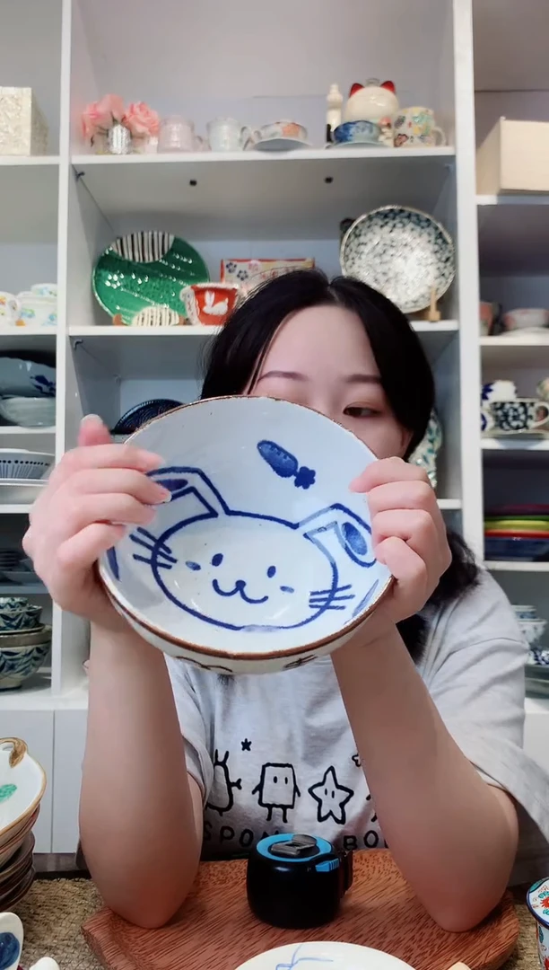 陶瓷【微瑕】美浓烧可爱兔子大钵16cm