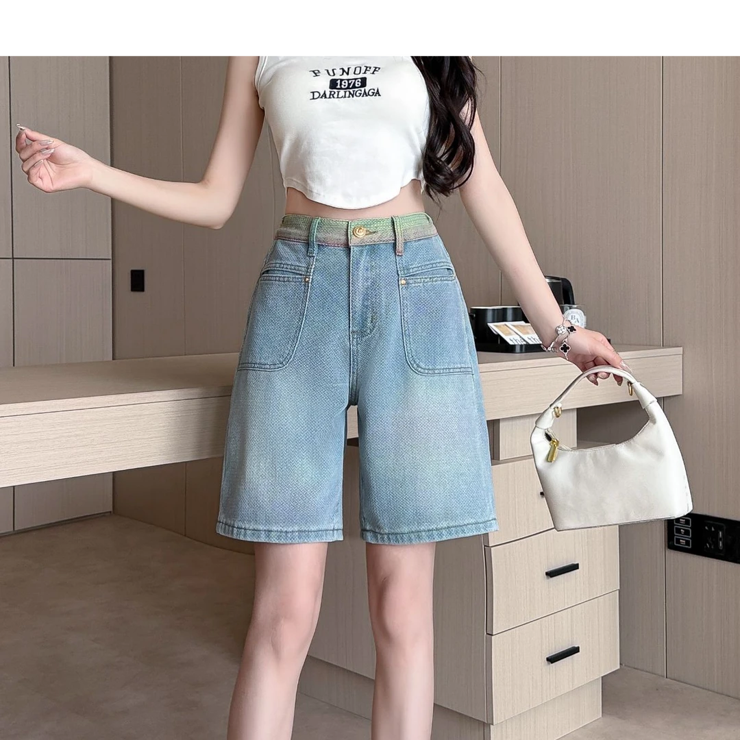 【喜乐】夏季新款中高腰A字女士牛仔短裤显瘦时尚百搭五分中裤