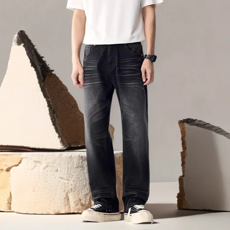 诺顿雷斯夏季男士牛仔裤长裤潮流复古宽松舒适直筒裤微弹力阔腿裤